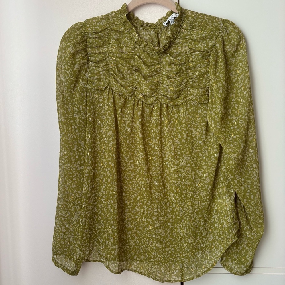 Maison d’Amelie Paris Green Floral Metallic Blouse Medium Romantic - Picture 1 of 2